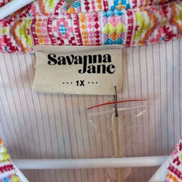 Savanna Jane Womens Aztec Geometric Long Sleeve Button Up Pink 1X - Picture 2 of 10